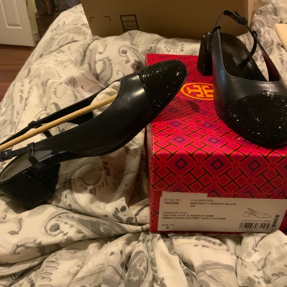 Tory  Burch Cap Toe pave Sling Back 45mm heels,BNIB,MSRP$298 I - Picture 2 of 10